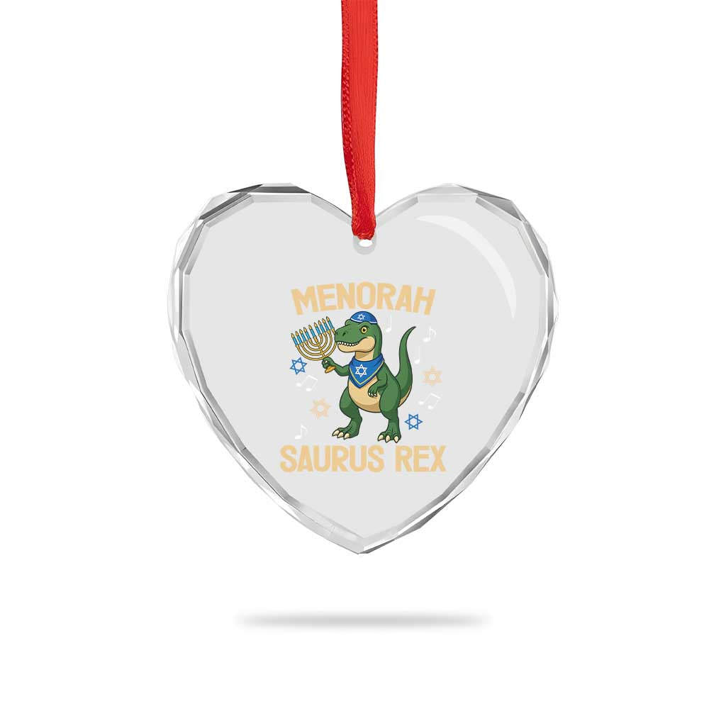 Funny Hanukkah Dinosaur Lover Heart Crystal Glass Ornament Menorasaurus Rex Festival Of Lights Gift - Wonder Print Shop