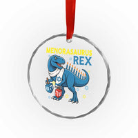 Funny Hanukkah Dinosaur With Dreidel Menorah Pun Gift Crystal Glass Ornament Menorasaurus Rex - Wonder Print Shop