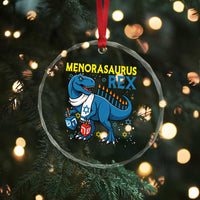 Funny Hanukkah Dinosaur With Dreidel Menorah Pun Gift Crystal Glass Ornament Menorasaurus Rex - Wonder Print Shop