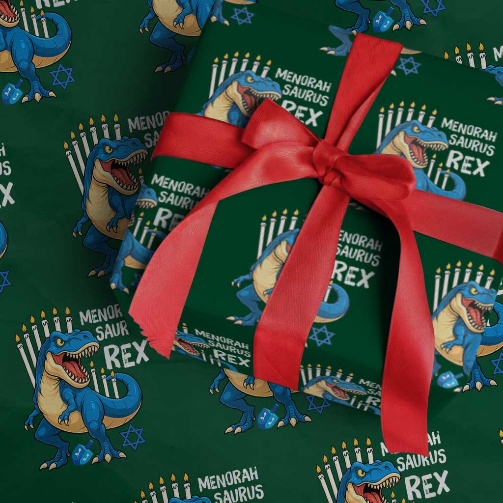 Funny Hanukkah Dinosaur Wrapping Paper Roll Menorasaurus Rex Jewish Holiday Chanukkah - Wonder Print Shop