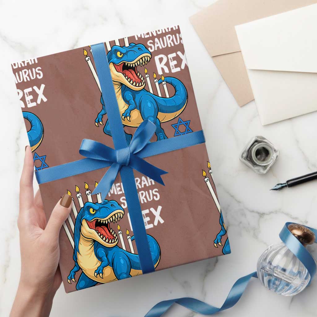 Funny Hanukkah Dinosaur Wrapping Paper Roll Menorasaurus Rex Jewish Holiday Chanukkah - Wonder Print Shop
