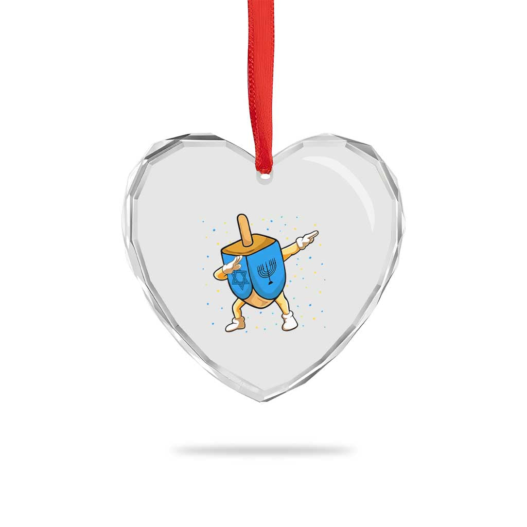 Funny Hanukkah Dreidel Dabbing Holiday Gift Heart Crystal Glass Ornament - Wonder Print Shop