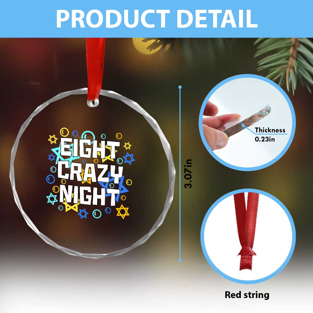 Funny Hanukkah Eight Crazy Night Crystal Glass Ornament Jewish Hebrew Chanukah David Stars - Wonder Print Shop