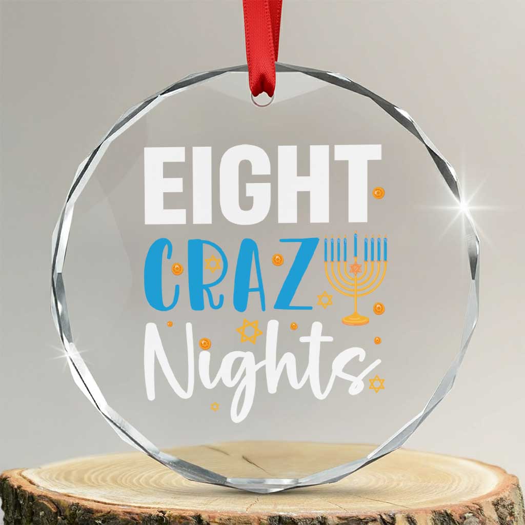 Funny Hanukkah Eight Crazy Nights Crystal Glass Ornament Menorah David Stars TS11