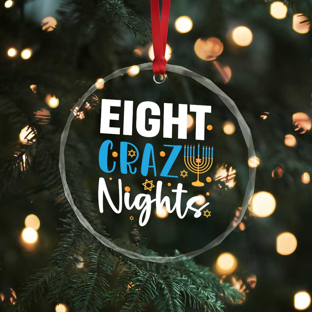 Funny Hanukkah Eight Crazy Nights Crystal Glass Ornament Menorah David Stars TS11