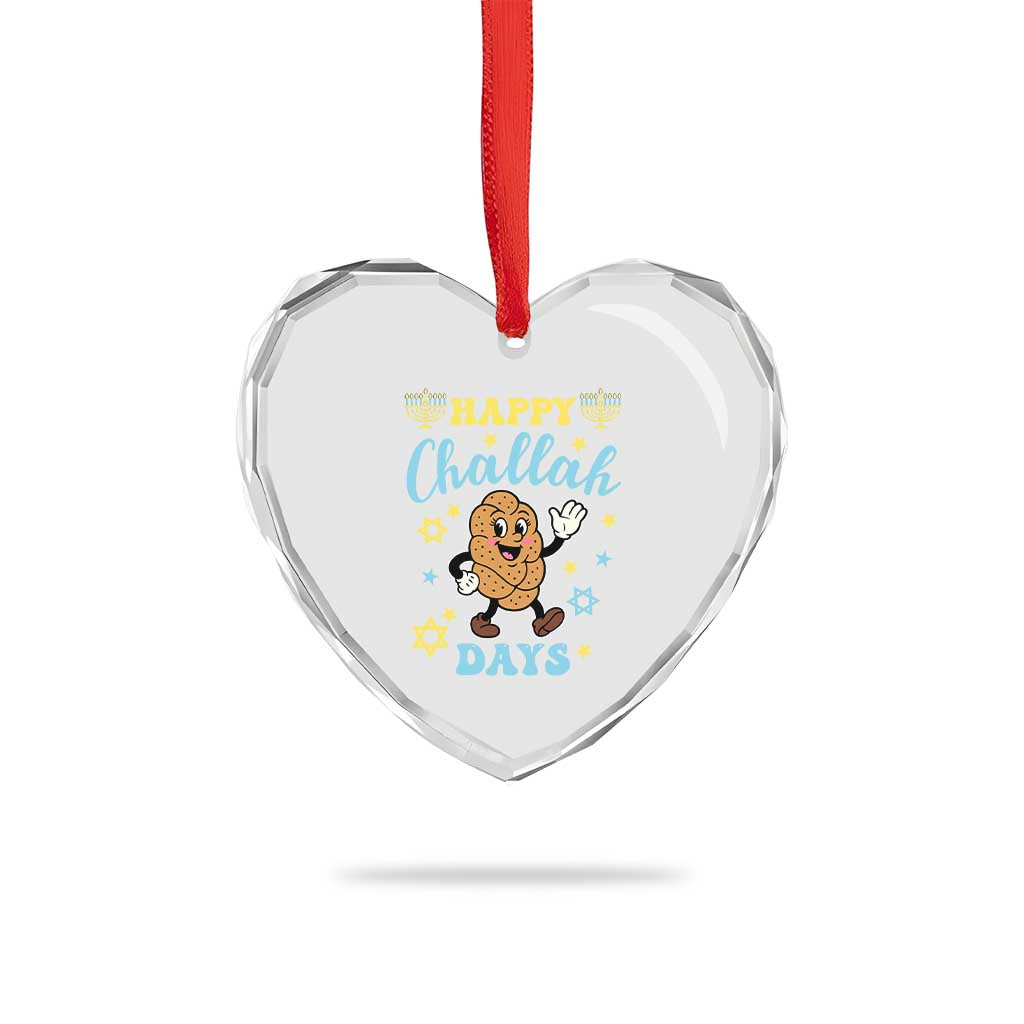 Funny Hanukkah Food Lover Gift Heart Crystal Glass Ornament Happy Challah Days - Wonder Print Shop