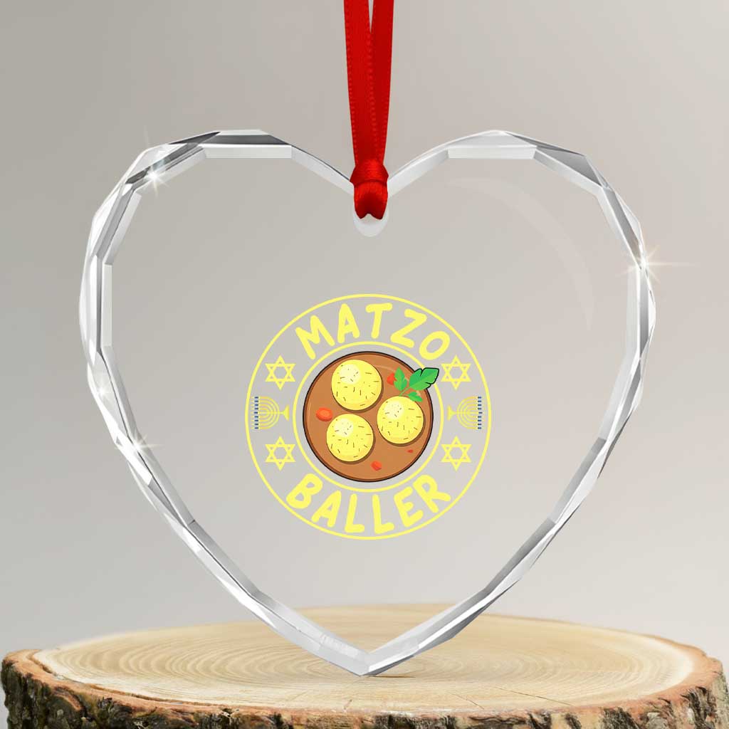Funny Hanukkah Food Lover Gift Heart Crystal Glass Ornament Matzo Baller - Wonder Print Shop