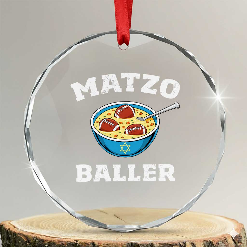 Funny Hanukkah Football Crystal Glass Ornament Matzo Baller Matzah Ball Jewish Chanukah Sports Lover - Wonder Print Shop
