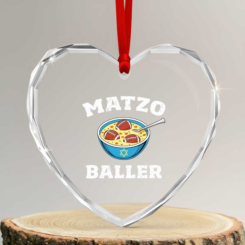 Funny Hanukkah Football Heart Crystal Glass Ornament Matzo Baller Matzah Ball Jewish Chanukah Sports Lover - Wonder Print Shop