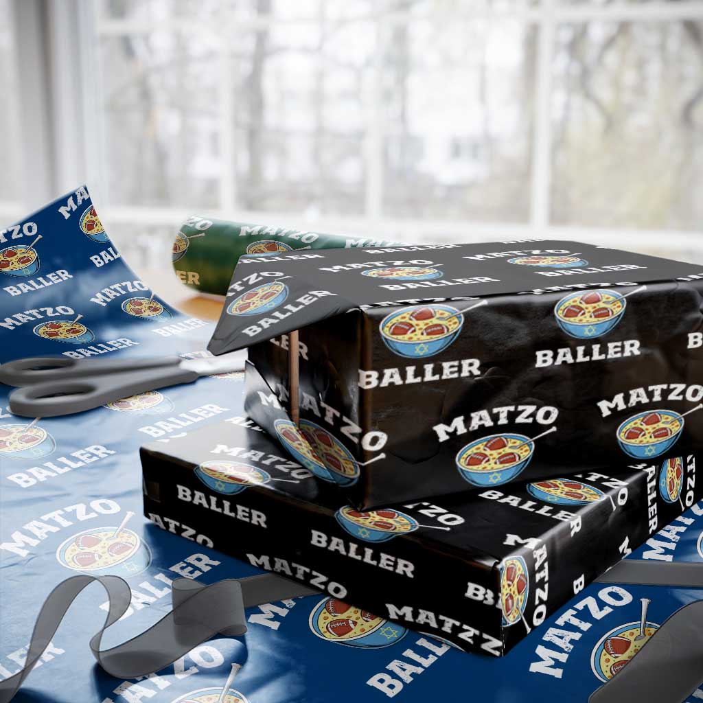 Funny Hanukkah Football Wrapping Paper Roll Matzo Baller Matzah Ball Jewish Chanukah Sports Lover - Wonder Print Shop