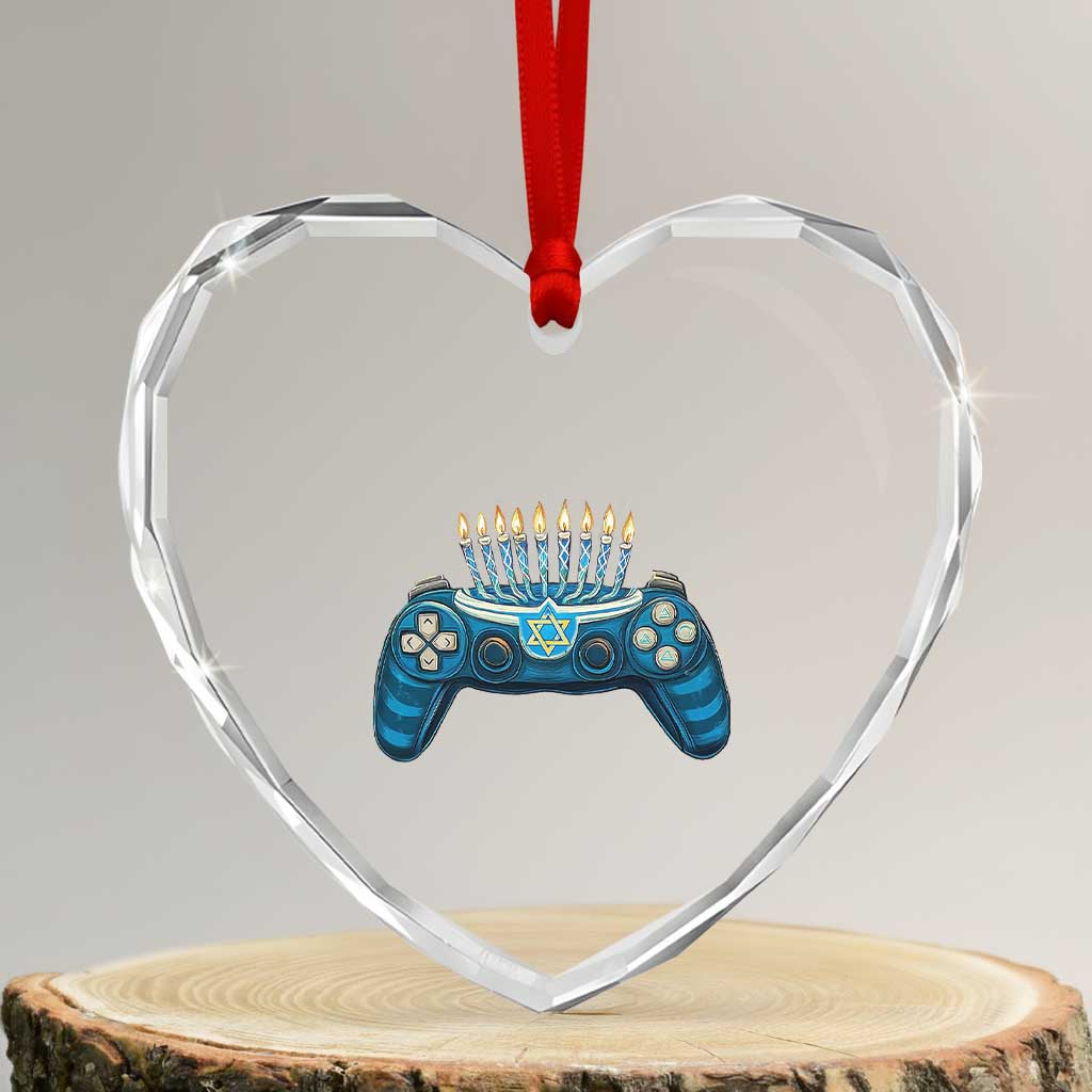 Funny Hanukkah Gamer Gaming Heart Crystal Glass Ornament - Wonder Print Shop