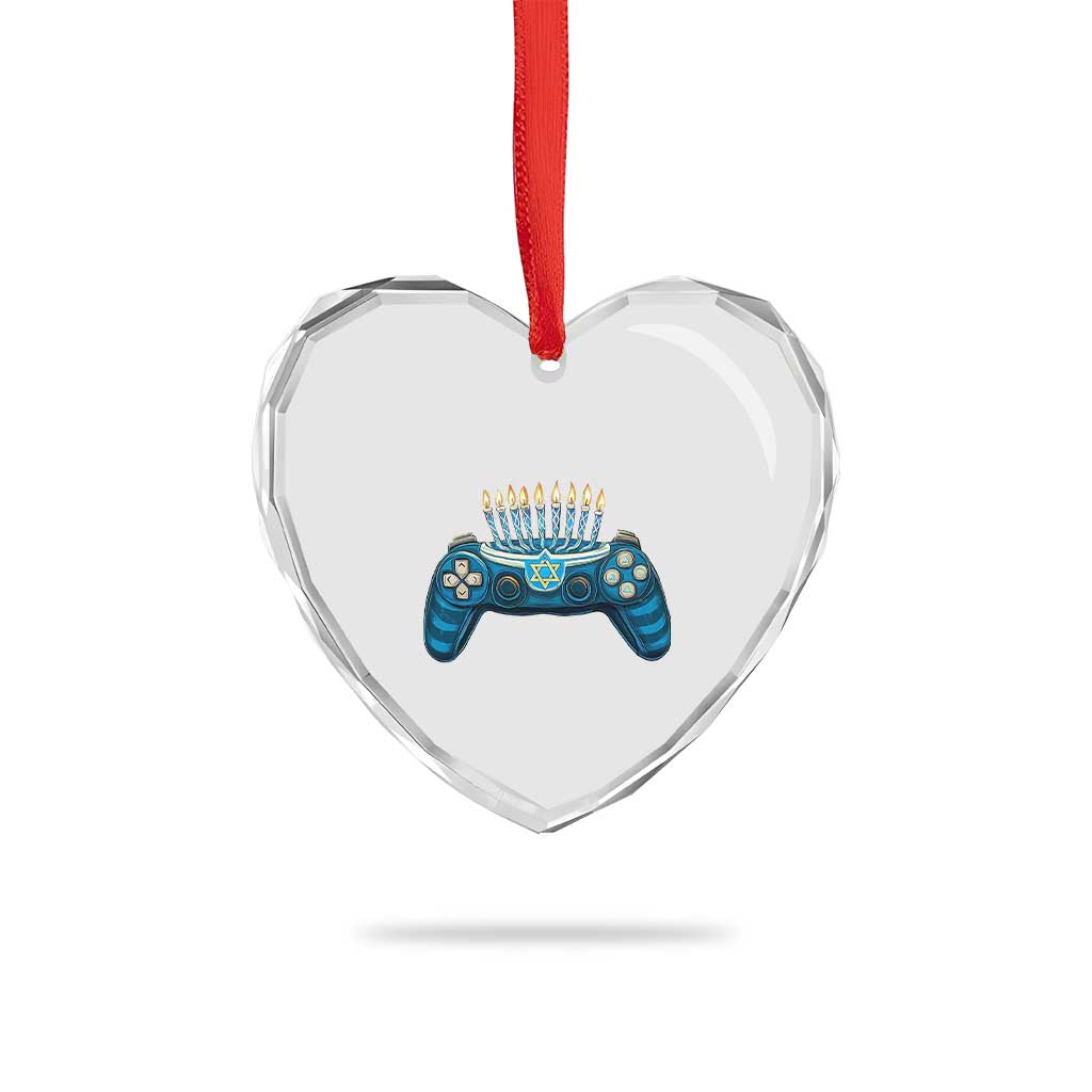 Funny Hanukkah Gamer Gaming Heart Crystal Glass Ornament - Wonder Print Shop