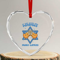 Funny Hanukkah Gift Heart Crystal Glass Ornament If Life Gives You Potatoes Make Latkes - Wonder Print Shop