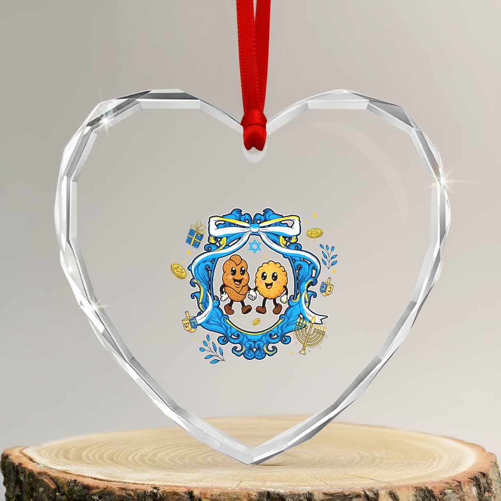 Funny Hanukkah Heart Crystal Glass Ornament Challah And Latke Cute Food Lover Gift - Wonder Print Shop
