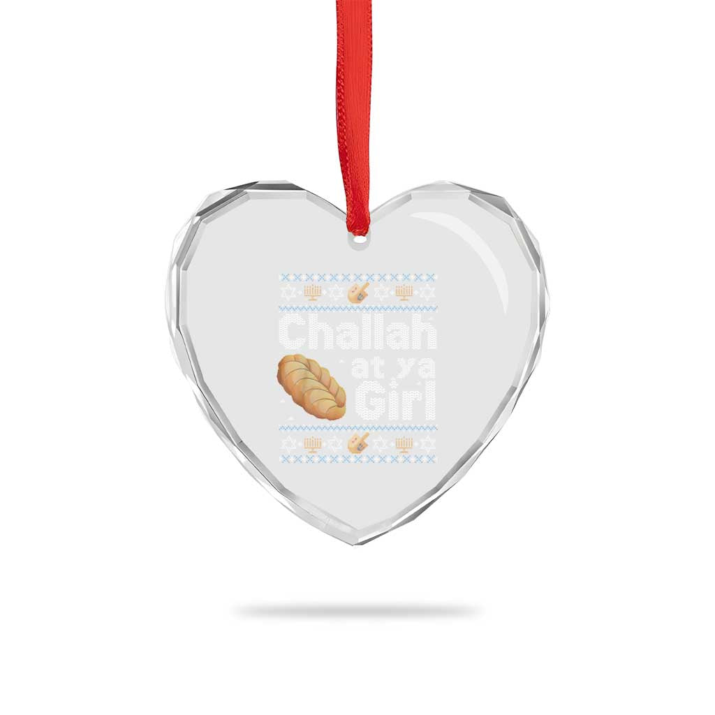 Funny Hanukkah Heart Crystal Glass Ornament Challah At Ya Girl Jewish Holiday - Wonder Print Shop