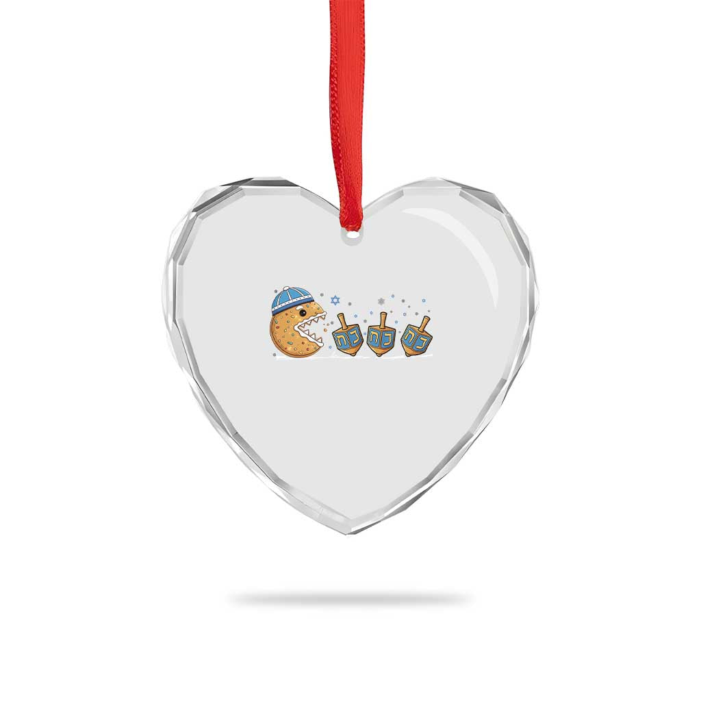 Funny Hanukkah Heart Crystal Glass Ornament Donut Chasing Flames Jewish - Wonder Print Shop