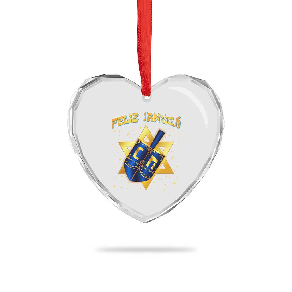 Funny Hanukkah Heart Crystal Glass Ornament Feliz Januca Jewish Sephardic Ladino - Wonder Print Shop