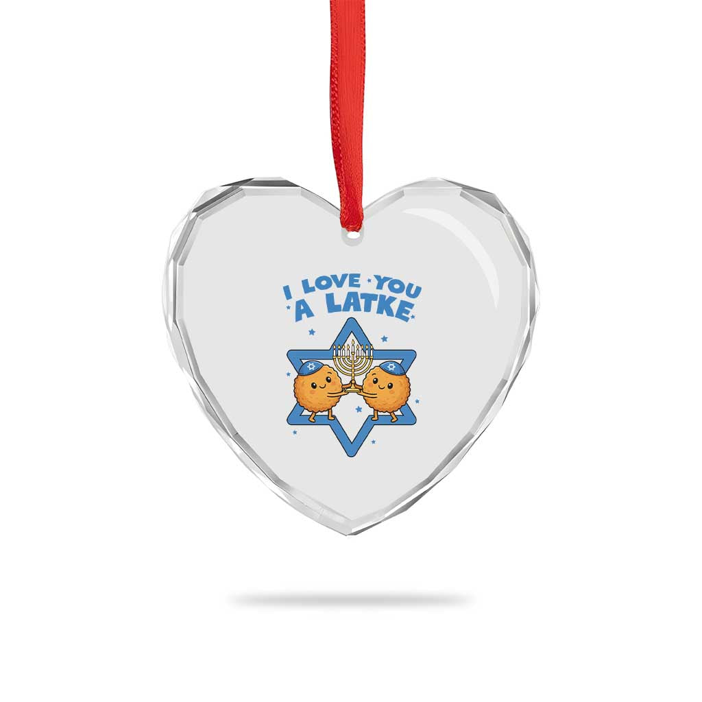 Funny Hanukkah Heart Crystal Glass Ornament I Love You A Latke Gift - Wonder Print Shop