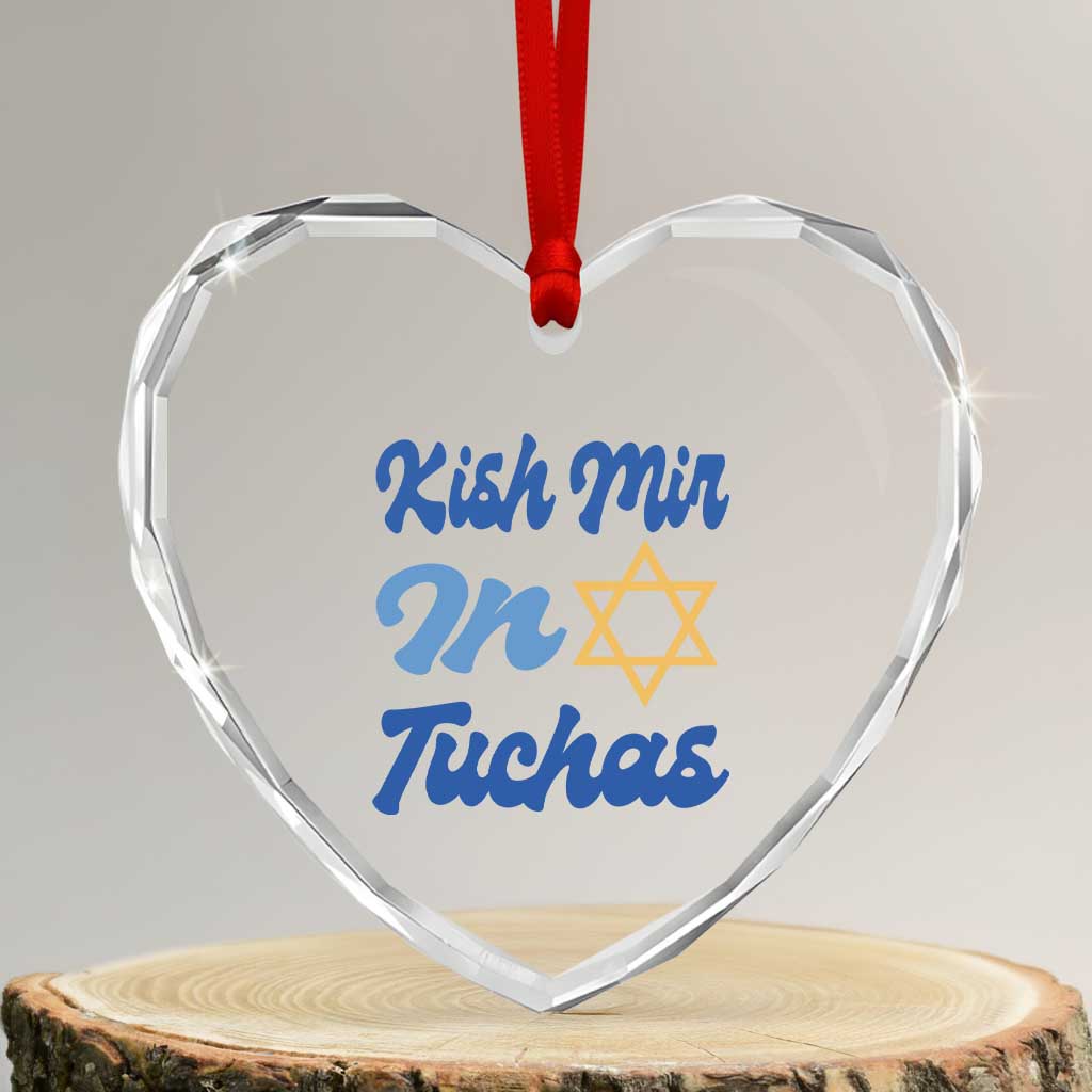 Funny Hanukkah Heart Crystal Glass Ornament Kish Mir In Tuchas Jewish Yiddish Ashkenazi - Wonder Print Shop