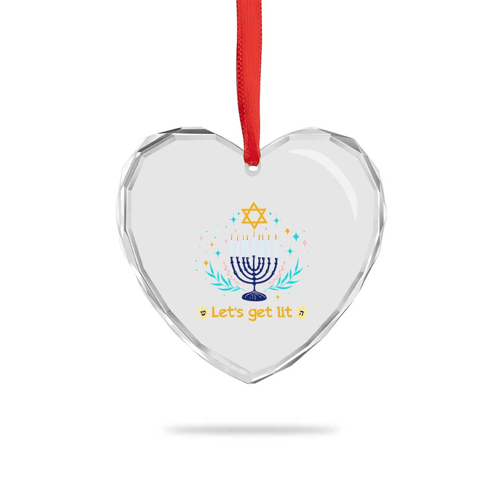 Funny Hanukkah Heart Crystal Glass Ornament Lets Get Lit Jewish Holiday Gift - Wonder Print Shop