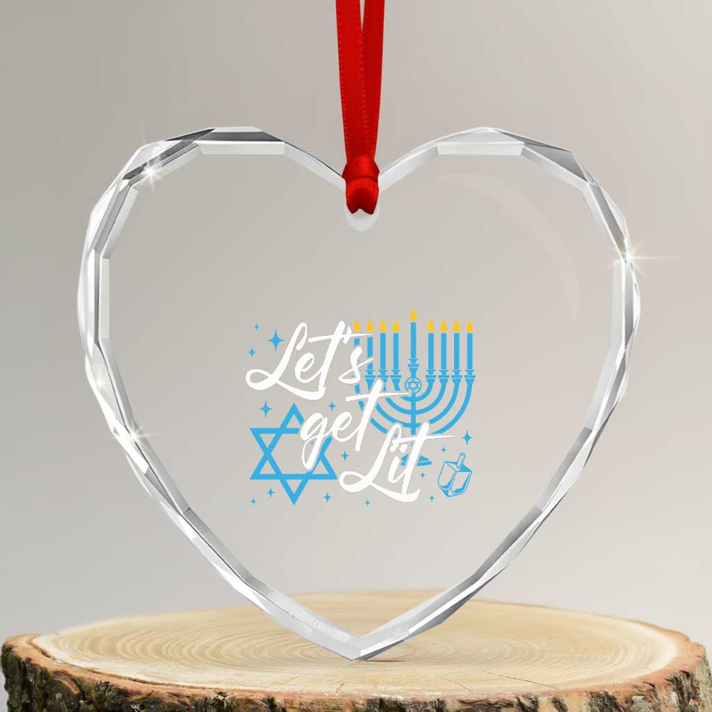 Funny Hanukkah Heart Crystal Glass Ornament Let's Get Lit Menorah David Star - Wonder Print Shop