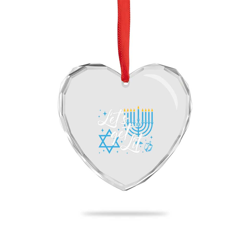 Funny Hanukkah Heart Crystal Glass Ornament Let's Get Lit Menorah David Star - Wonder Print Shop