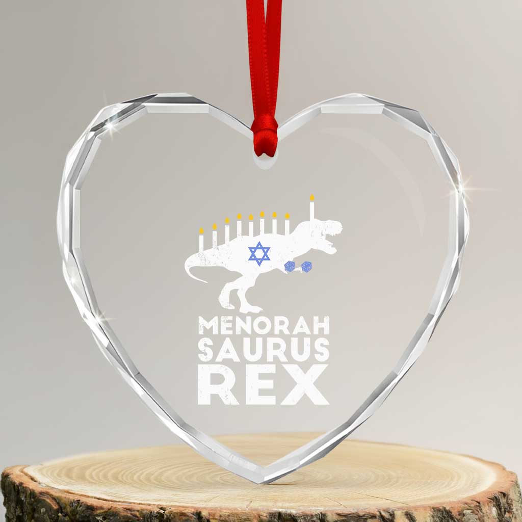 Funny Hanukkah Heart Crystal Glass Ornament Menorah Saurus Rex Dinosaur David Star - Wonder Print Shop