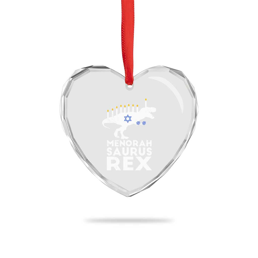 Funny Hanukkah Heart Crystal Glass Ornament Menorah Saurus Rex Dinosaur David Star - Wonder Print Shop