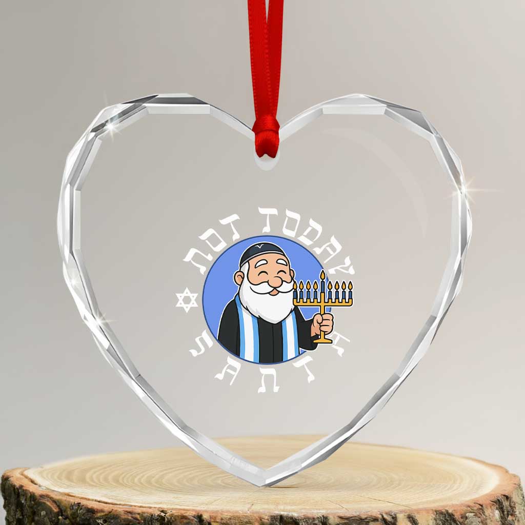 Funny Hanukkah Not Today Santa Heart Crystal Glass Ornament Jewish Chanukah Chrismukkah - Wonder Print Shop