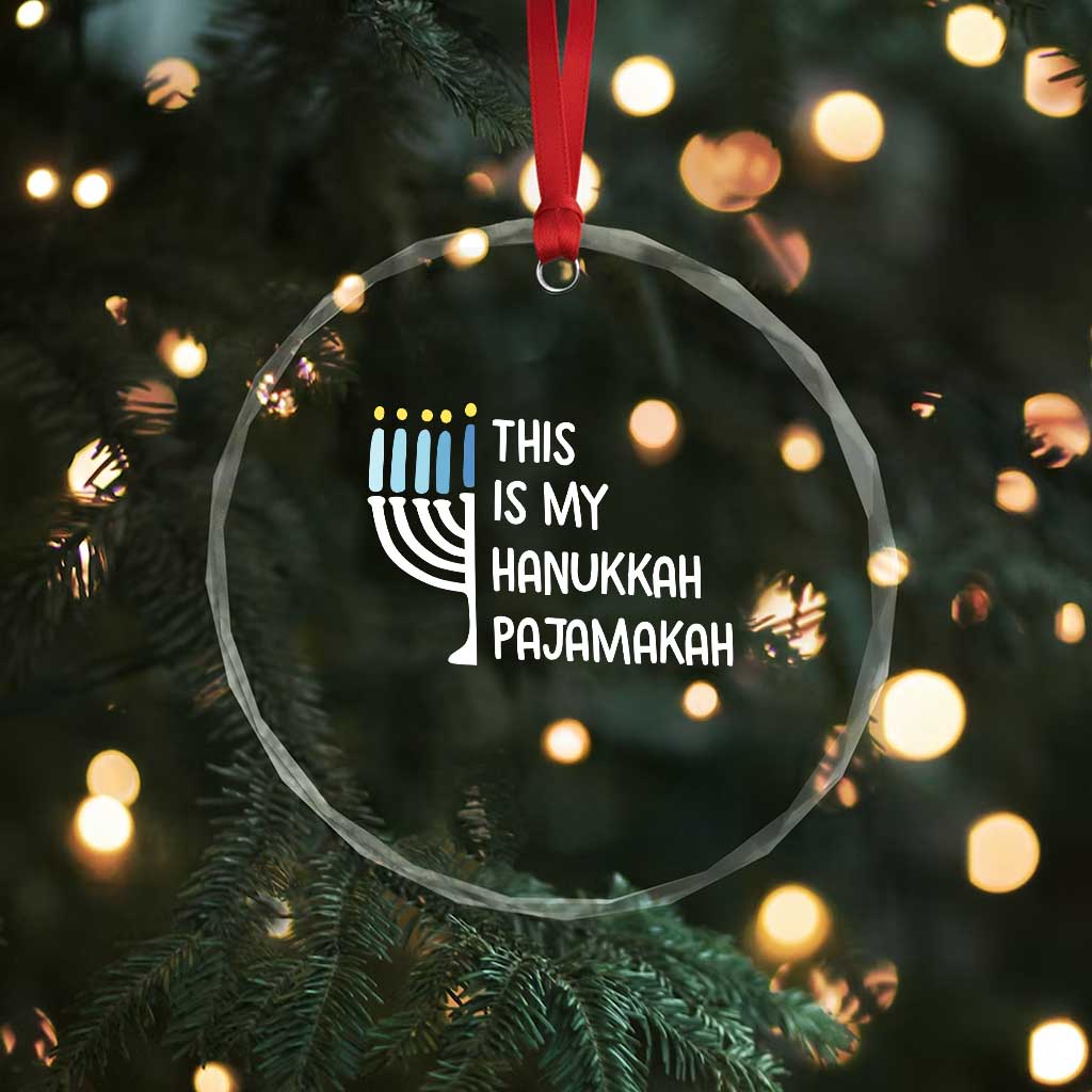 Funny Hanukkah Pajama Crystal Glass Ornament This is My Pajamakah Gift Chanukah - Wonder Print Shop