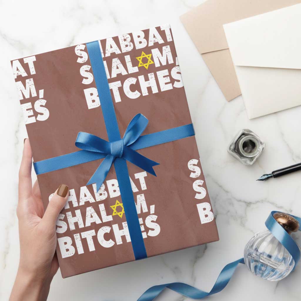 Funny Hanukkah Shabbat Shalom Bitches Wrapping Paper Roll Star Of David - Wonder Print Shop