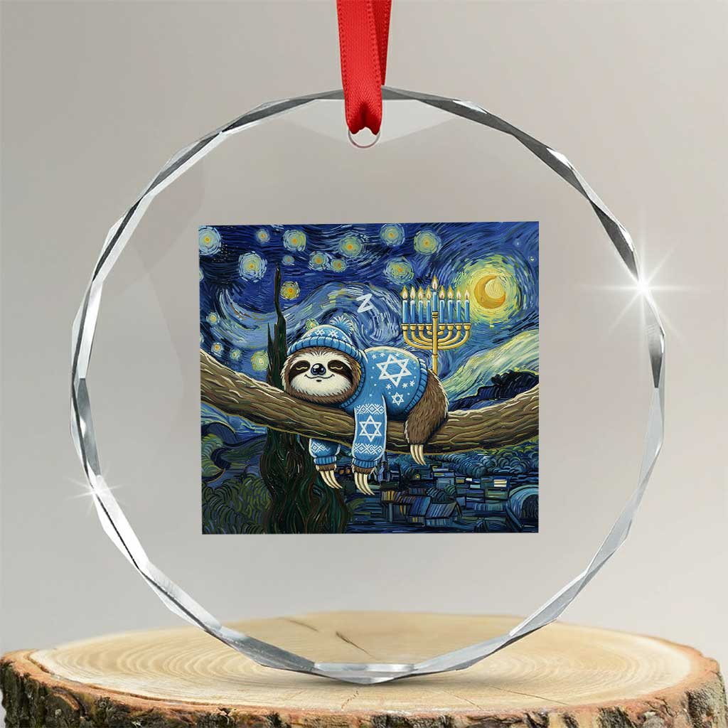 Funny Hanukkah Sloth Crystal Glass Ornament Van Gogh Starry Night Jewish Gift - Wonder Print Shop