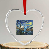 Funny Hanukkah Sloth Heart Crystal Glass Ornament Van Gogh Starry Night Jewish Gift - Wonder Print Shop
