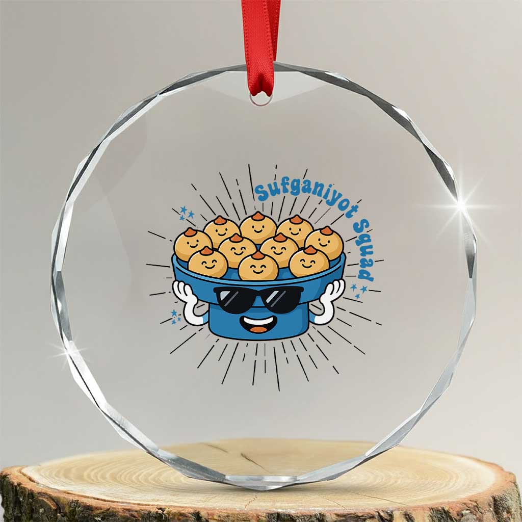 Funny Hanukkah Sufganiyah Jelly Donut Squad Gift Crystal Glass Ornament - Wonder Print Shop