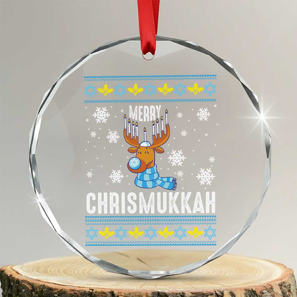 Funny Hanukkah Xmas Crystal Glass Ornament Merry Chrismukkah Reindeer David Stars Menorah TS11