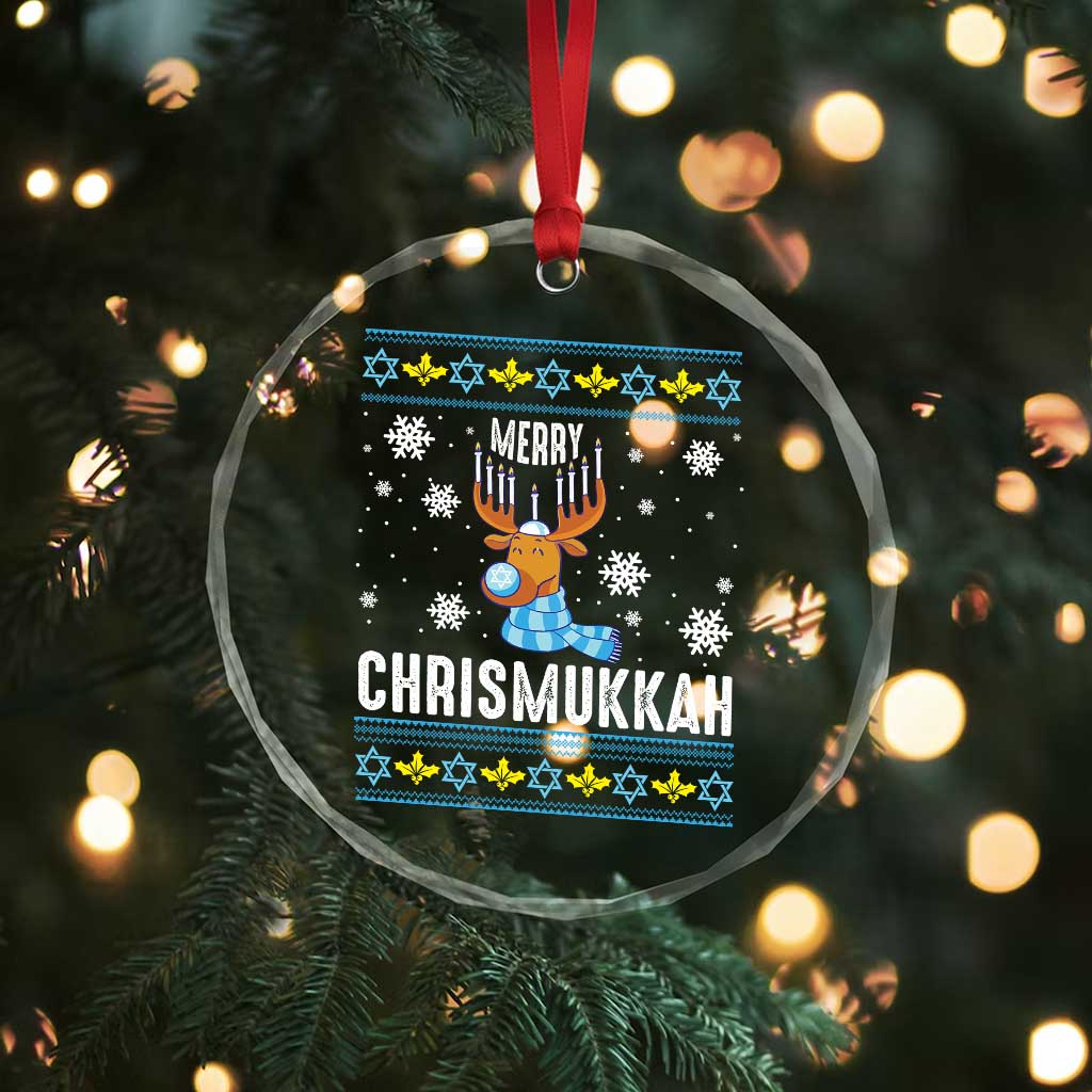 Funny Hanukkah Xmas Crystal Glass Ornament Merry Chrismukkah Reindeer David Stars Menorah TS11