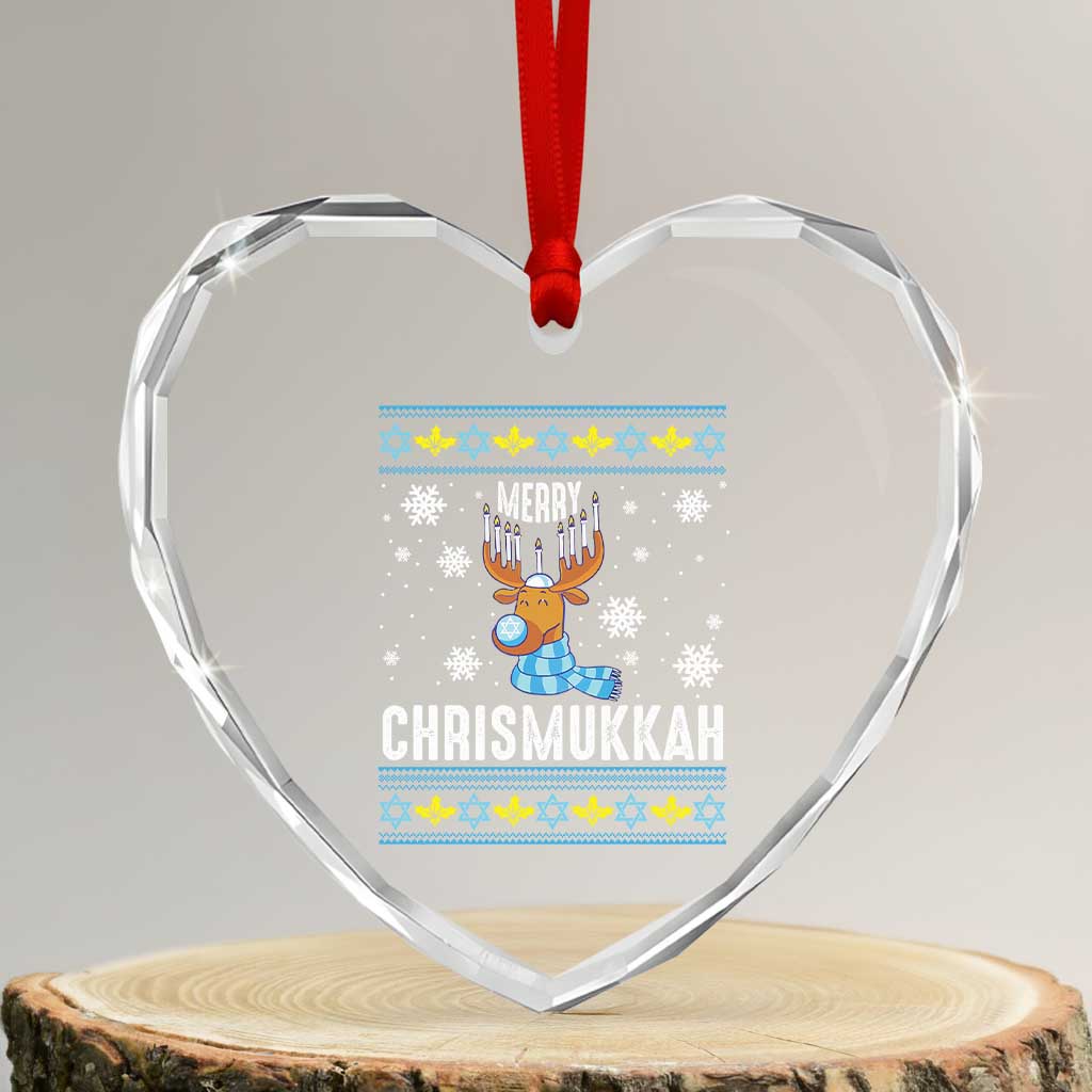 Funny Hanukkah Xmas Heart Crystal Glass Ornament Merry Chrismukkah Reindeer David Stars Menorah - Wonder Print Shop