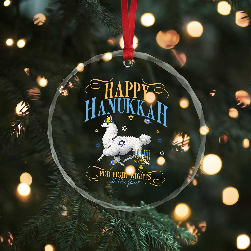 Funny Happy Hanukkah Llama Be Our Guest For Eight Nights Gift Crystal Glass Ornament Funny Hanukkah Gift - Wonder Print Shop
