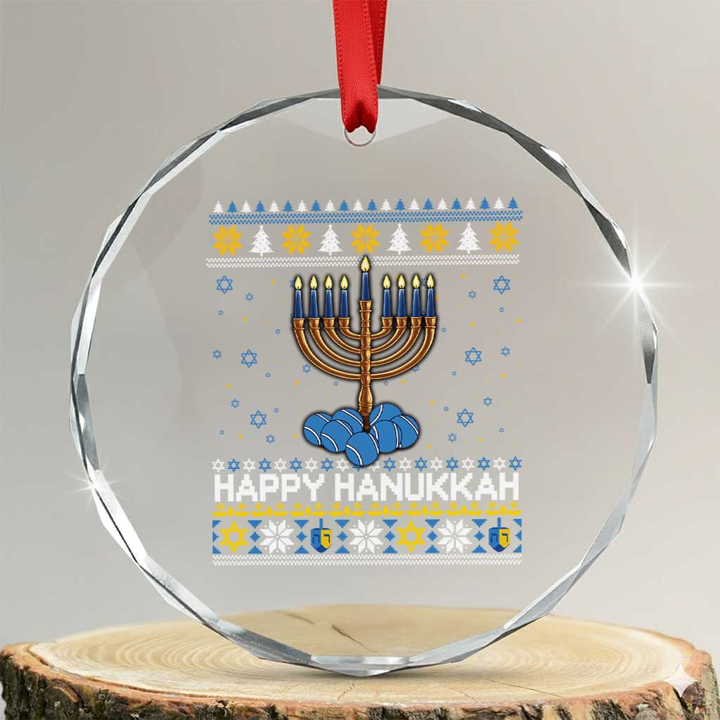 Funny Happy Hanukkah Ugly Sweater Tennis Lover Gift Crystal Glass Ornament - Wonder Print Shop