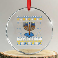 Funny Happy Hanukkah Ugly Sweater Tennis Lover Gift Crystal Glass Ornament - Wonder Print Shop
