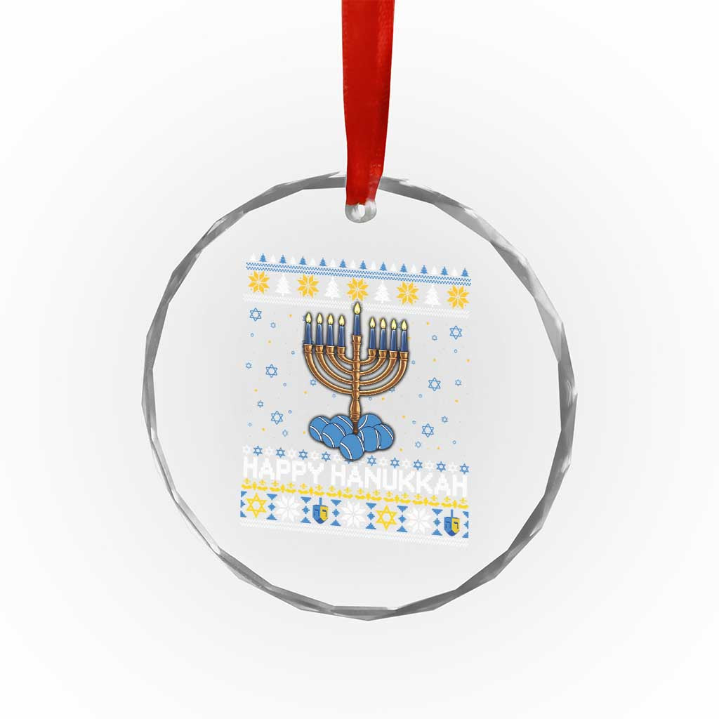 Funny Happy Hanukkah Ugly Sweater Tennis Lover Gift Crystal Glass Ornament - Wonder Print Shop
