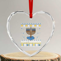 Funny Happy Hanukkah Ugly Sweater Tennis Lover Gift Heart Crystal Glass Ornament - Wonder Print Shop