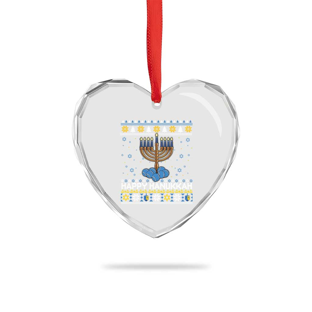 Funny Happy Hanukkah Ugly Sweater Tennis Lover Gift Heart Crystal Glass Ornament - Wonder Print Shop
