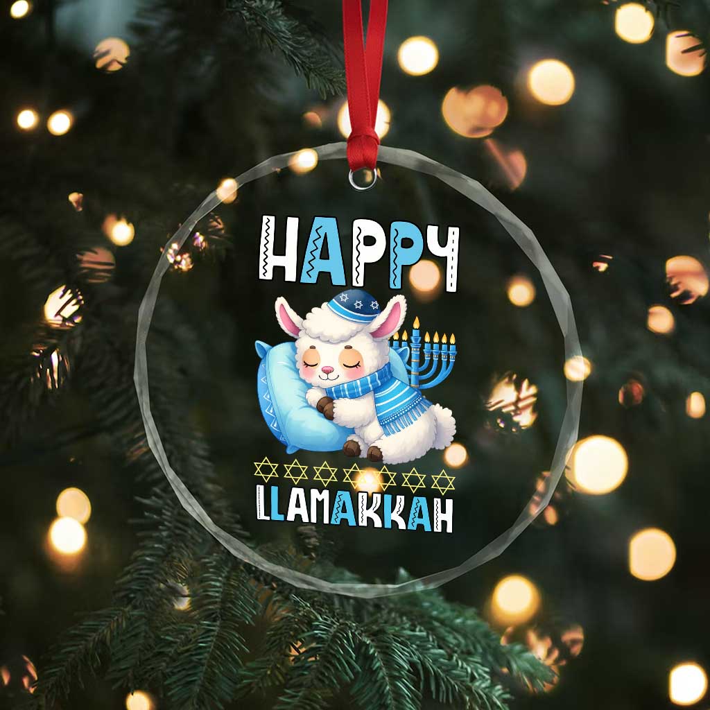 Funny Happy Llamakkah Crystal Glass Ornament Cute Llama Jewish Holiday Gift - Wonder Print Shop