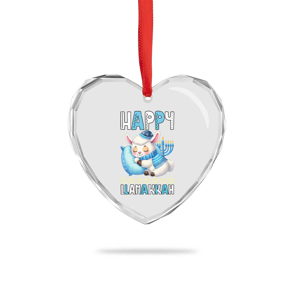 Funny Happy Llamakkah Heart Crystal Glass Ornament Cute Llama Jewish Holiday Gift - Wonder Print Shop