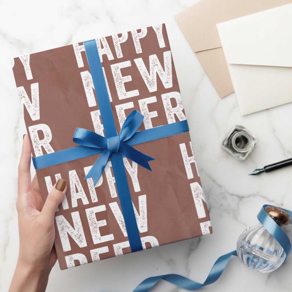Funny Happy New Beers New Year Wrapping Paper Roll NYE Party Beer Lover - Wonder Print Shop