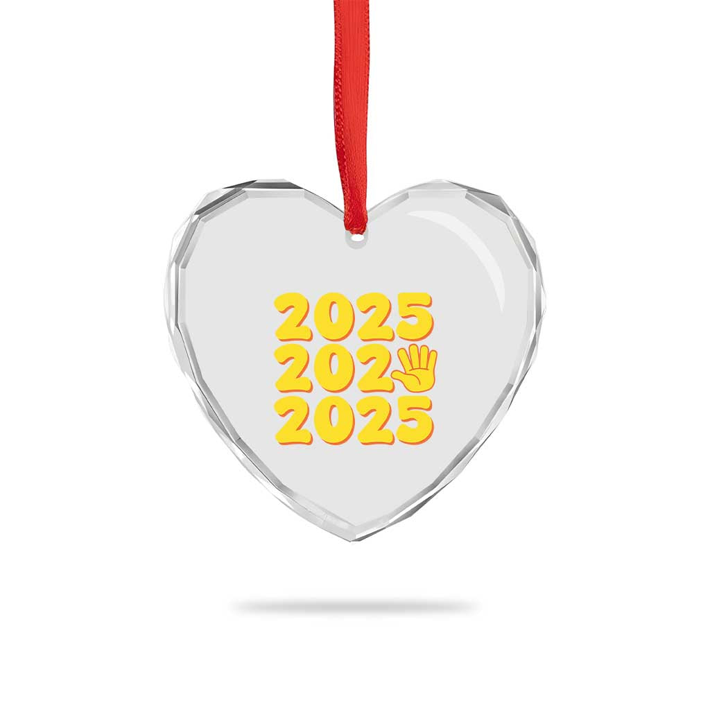 Funny Happy New Year 2025 Heart Crystal Glass Ornament - Wonder Print Shop