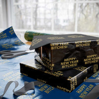Funny Happy New Year Bitches Wrapping Paper Roll NYE Party Faux Glitter Effect Printed - Wonder Print Shop