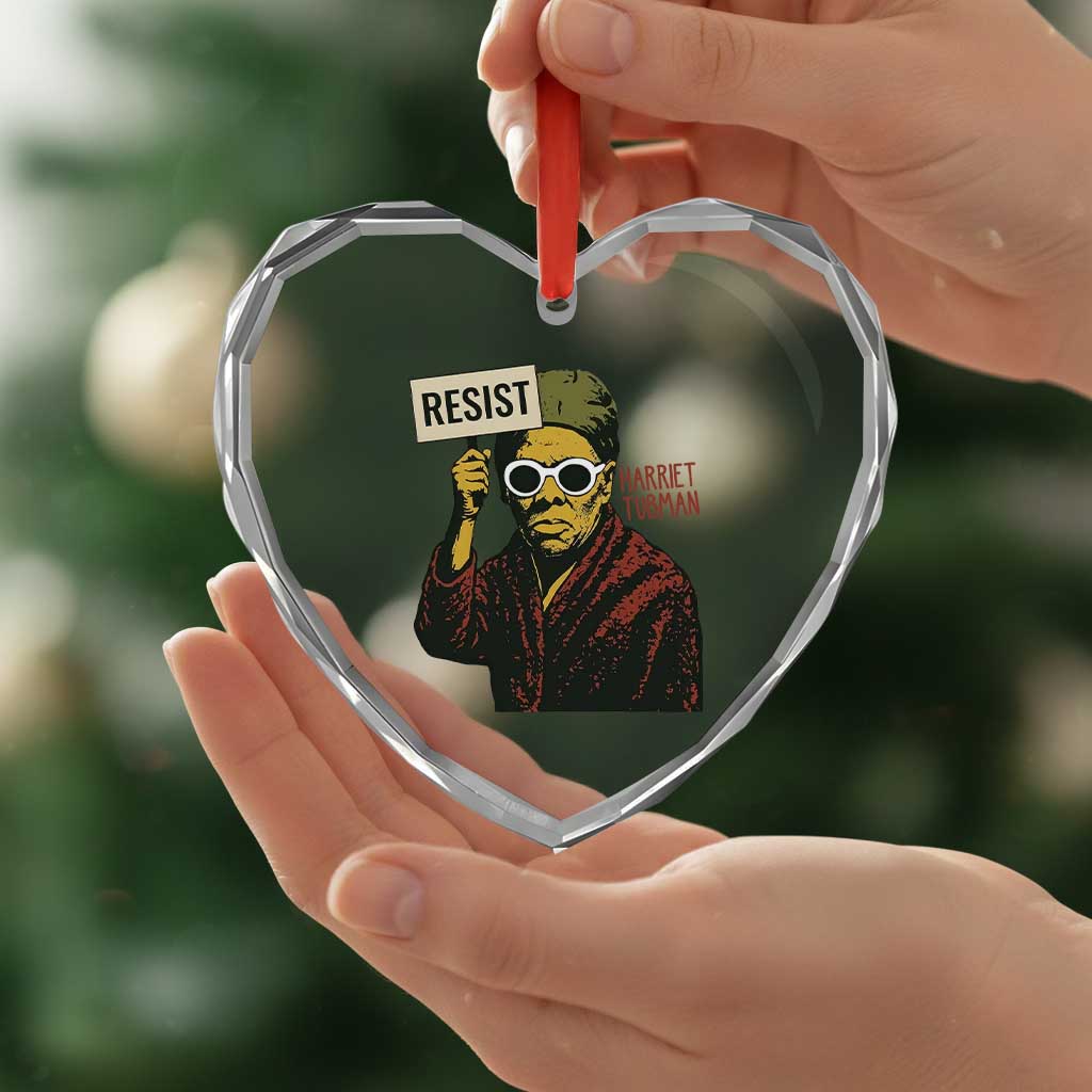 Funny Harriet Tubman Says Resist Heart Crystal Glass Ornament Female Empowerment History Gift - Wonder Print Shop