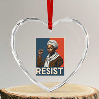 Funny Harriet Tubman Says Resist Heart Crystal Glass Ornament Strong Black Woman Leader - Wonder Print Shop